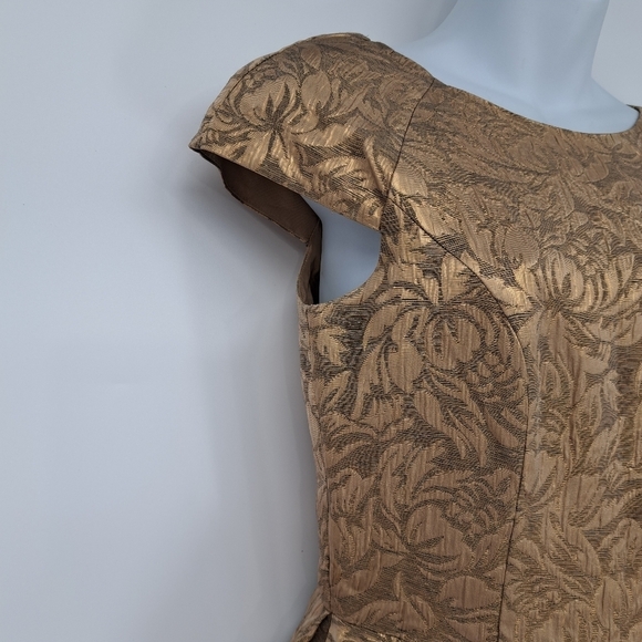 French Connection Blousy Bloom Gold Jacquard Dress‎ Size 4 - Picture 4 of 10